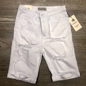 Distressed Denim Bermuda Shorts - White